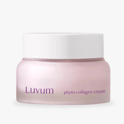 Luvum Phyto Collagen Cream in a frosted light pink jar with a white lid, set against a clean white background.